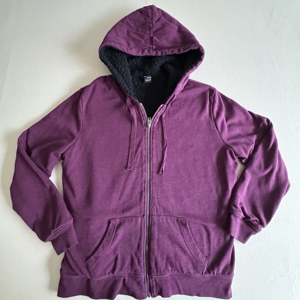 Zine Women's Size Extra Large Full Zip Sherpa Hoodie Sweatshirt Purple Black